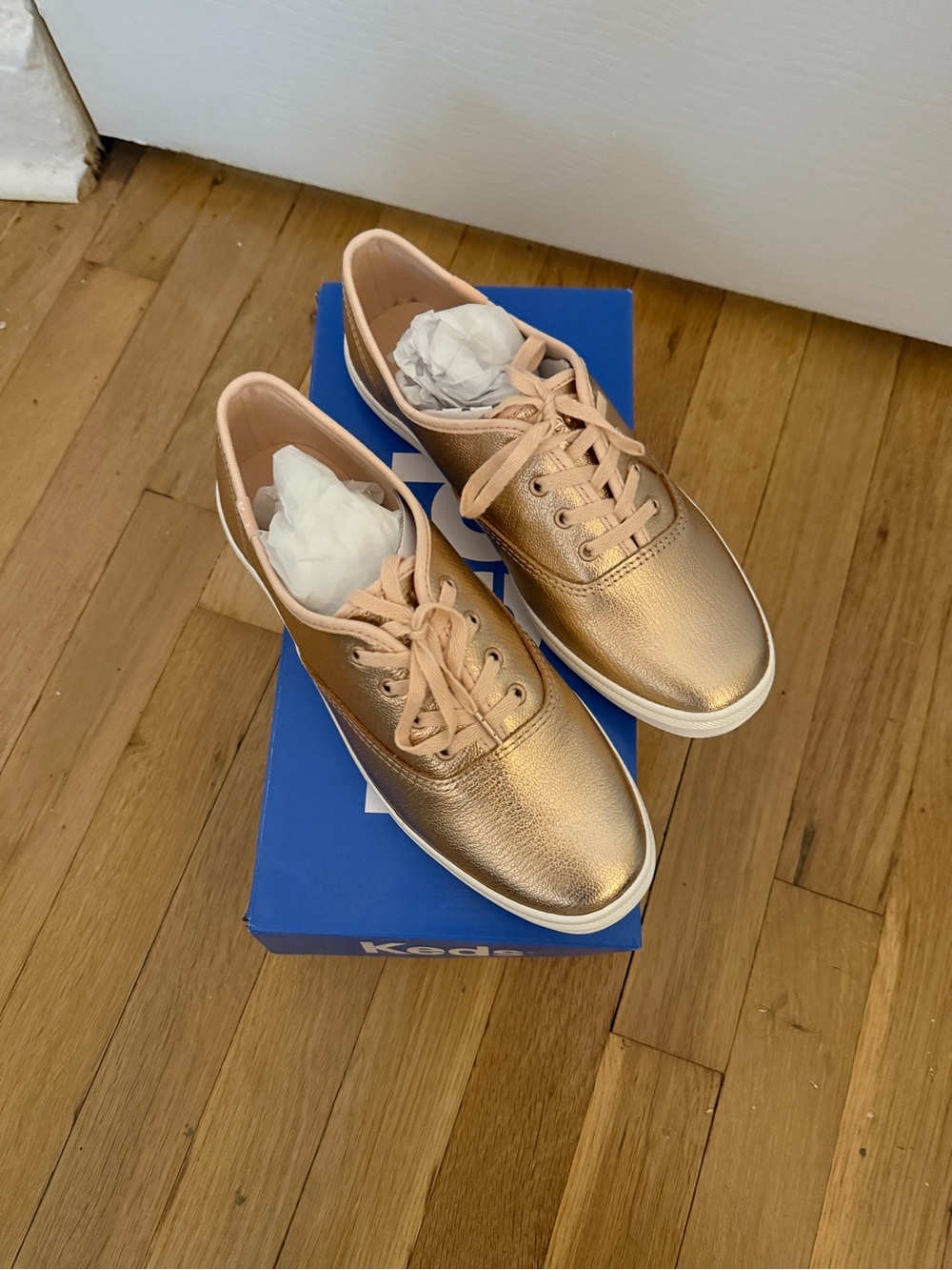 Keds Metallic Rose Gold Lace-Up Sneakers